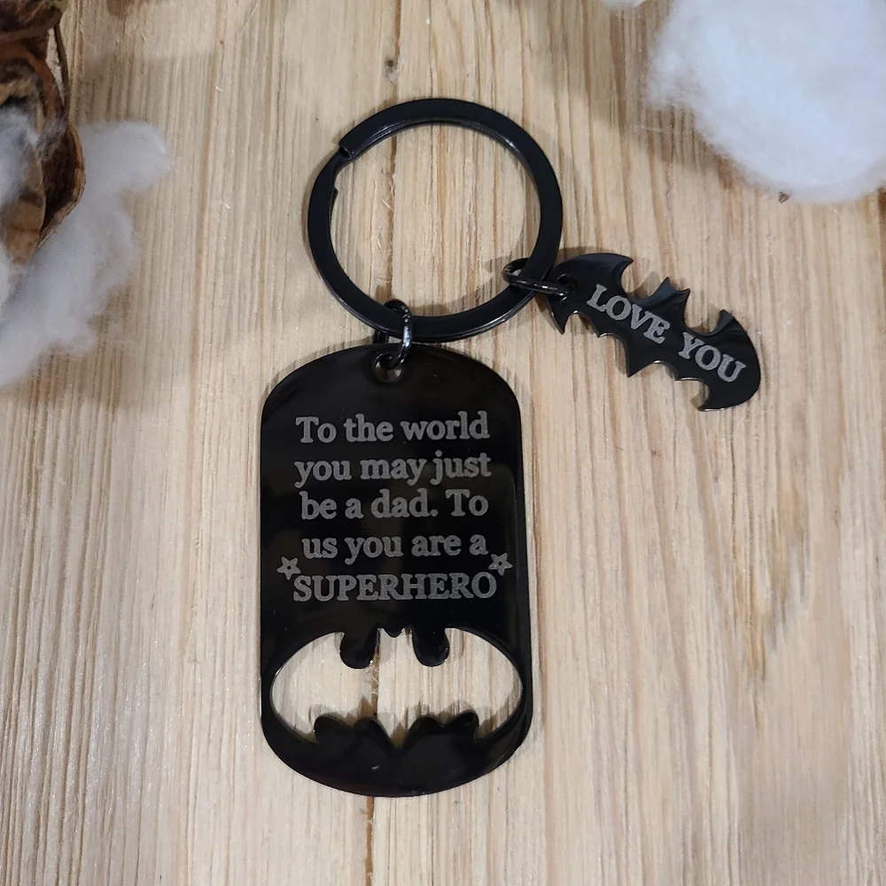 🦇🦇NEW🦇🦇AWESOME!! Super Hero Father's Keychain in BLACK 🦇🦇 - Picture 12 of 13